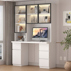 Solid Wood Desk Bookshelf Combination Bookcase Integrated Home Student Study Writing Desk Bedroom Simple Desktop Computer Desk