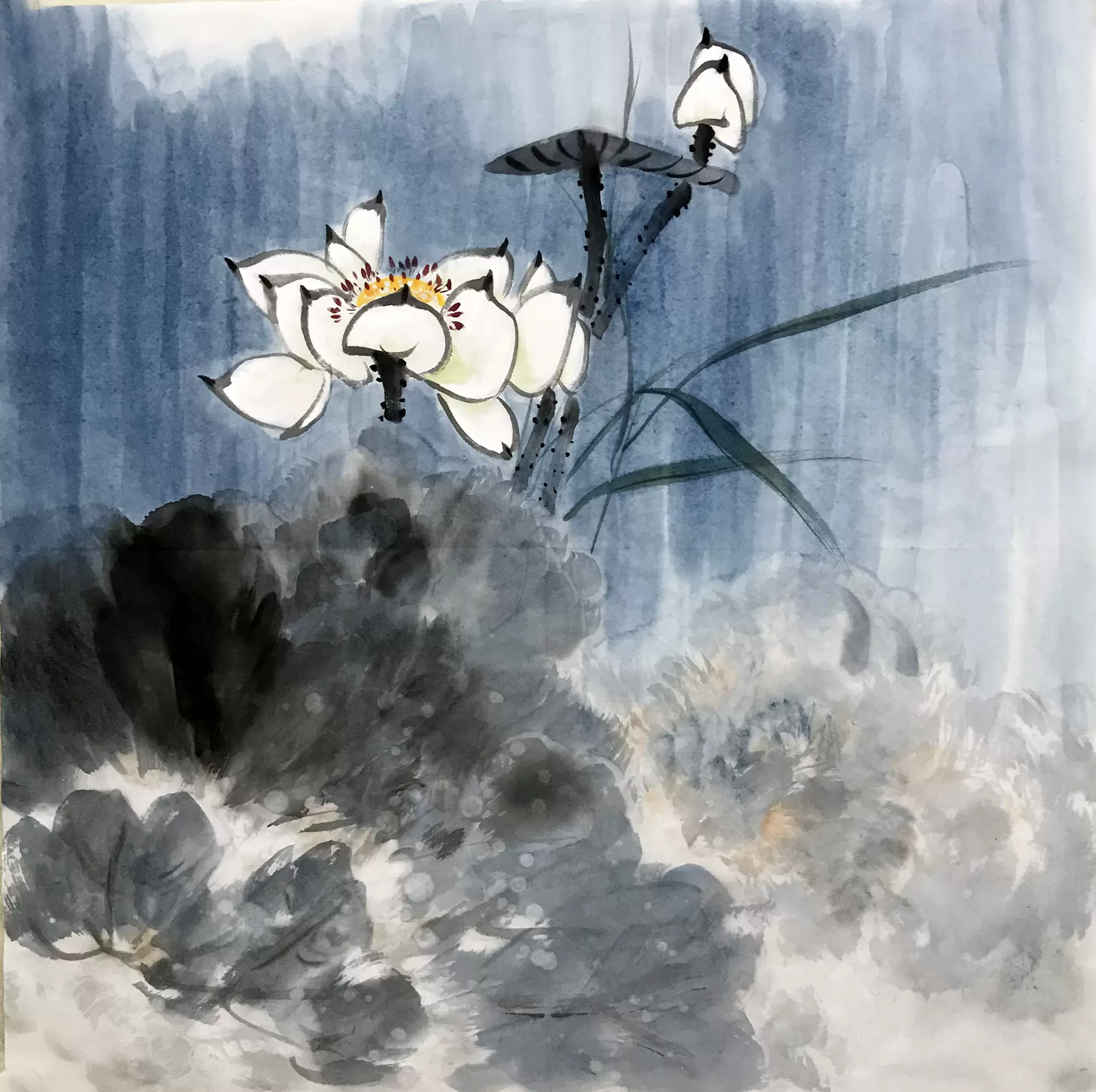 中国古美術・蘭竹之情三尺画芯・董卿印款・水墨画・純手描き・鑑賞用・宣紙・带水印 中国古美術・蘭竹之情三尺画芯・董卿印款・水墨画・純手描き