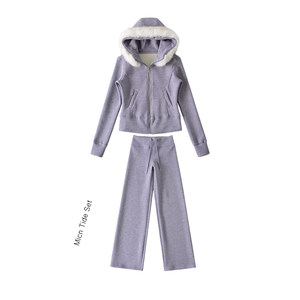 MICN毛领连帽卫衣外套休闲卫裤套装女冬季巨好看韩系一整套穿搭