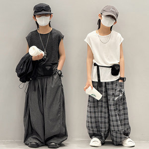 
Boys's pure cotton fashion sleeveless vest top summer boys and children's handsome children's clothing casual round neck T-shirt