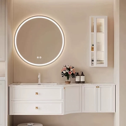 Beveled angle bathroom cabinet combination powder room washbasin slate integrated basin oak solid wood bathroom cabinet special-shaped custom cabinet