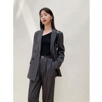 Clearance 50% Off Autumn Winter Silhouette Loose Gray Suit Jacket - Women's High Waist Straight Casual Trousers Suit