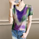 
Design-sensual printed V-neck T-shirt for women's short-sleeved summer European tie-dye mesh top slim and stylish small shirt