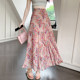 Chiffon cake long skirt women's skirt summer 2025 new temperament elastic high waist cover a line floral skirt