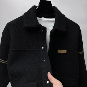 
High-end thickened black woolen coat for men in autumn and winter versatile Nicky coat for men in knitted cardigan jacket collar