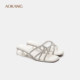 Aokang Women's Shoes 2025 Summer Flip-Flops Crystal Square Heel Rhinestone Square Heels Thick Heel Sandals Delivered in Store