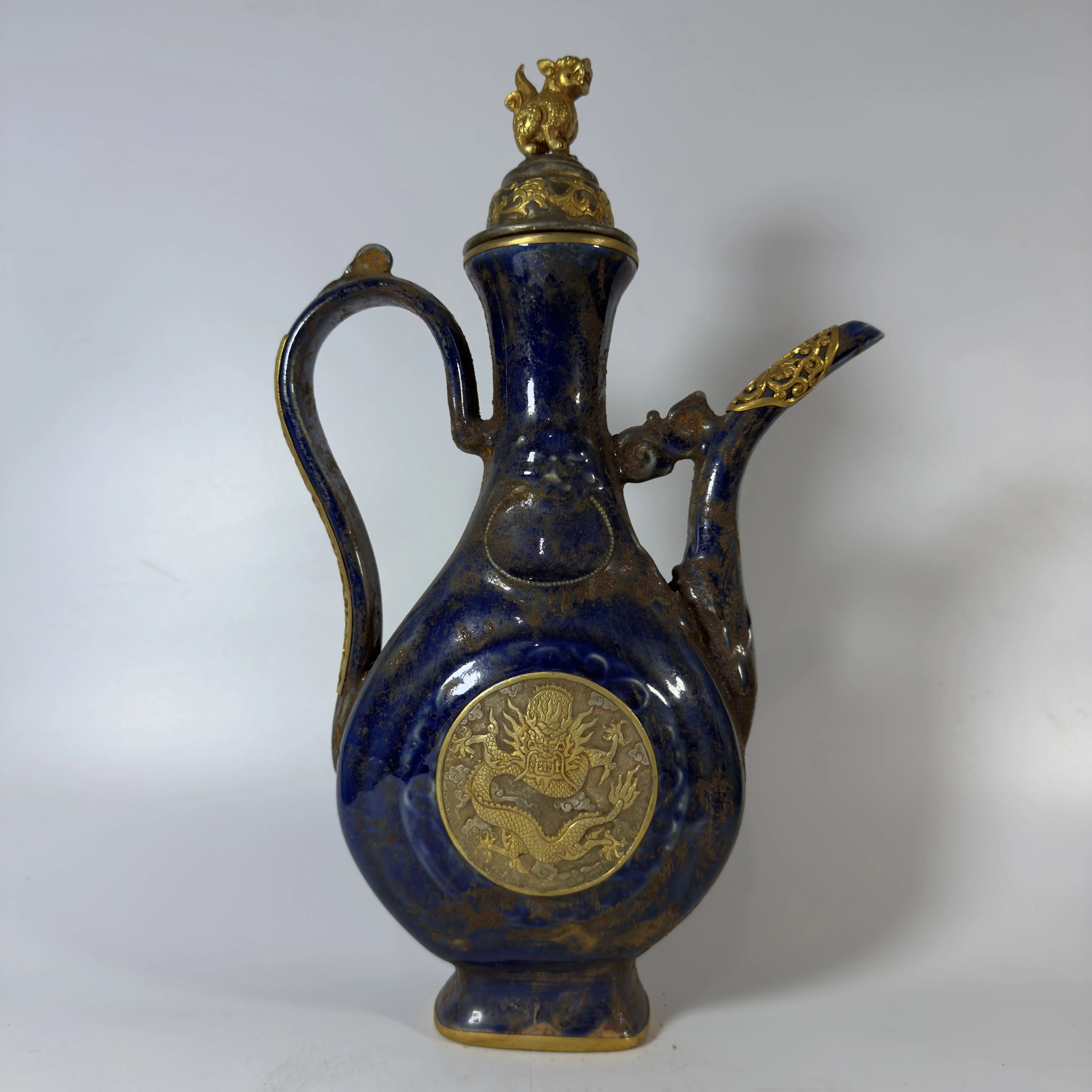 中国陶瓷◇「 清◇ 乾隆年製 粉彩 藍釉 花卉紋 觀音瓶