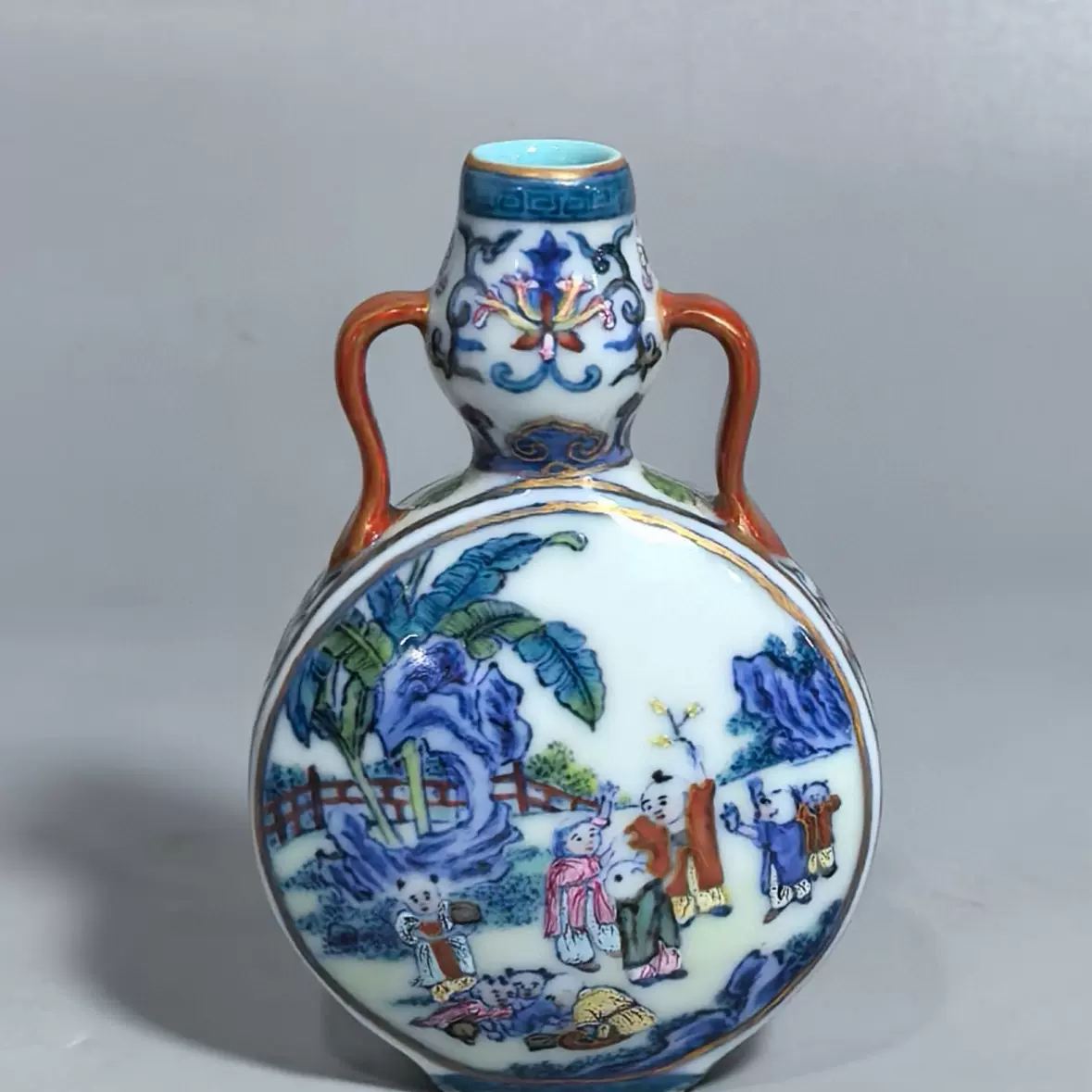 清乾隆浮雕蓝釉粉彩花鸟天球瓶七八十年代厂货仿古瓷器古玩收藏