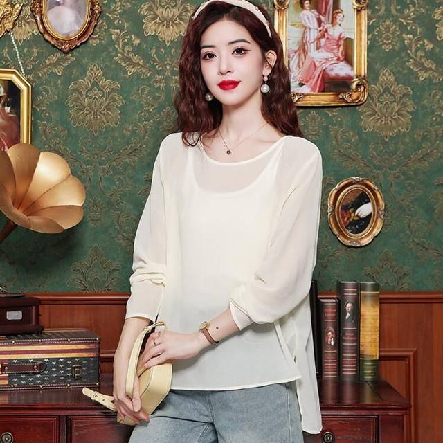 French back bow tie hollow sunscreen shirt for women in summer niche loose slim chiffon blouse top
