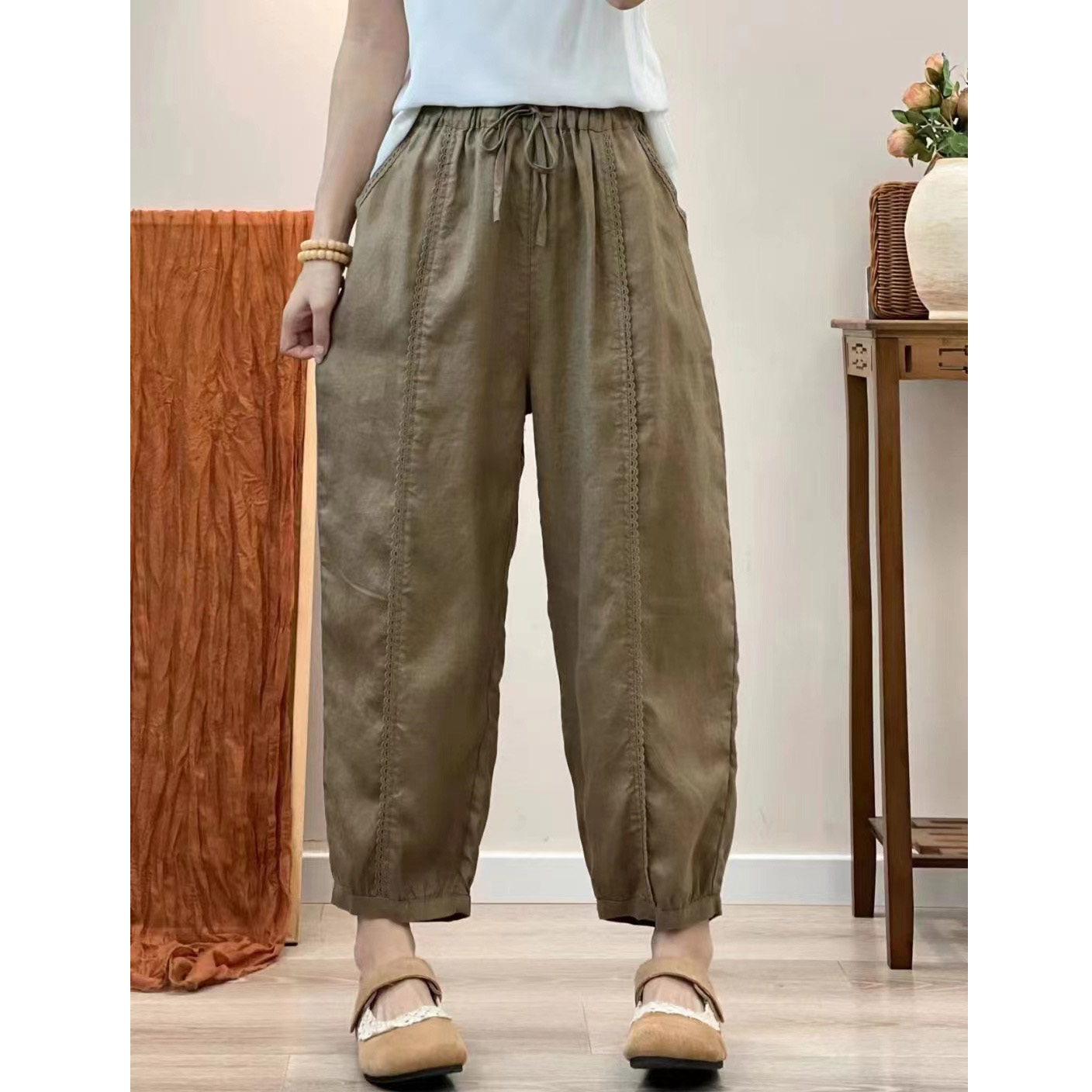 Summer ramie casual pants for women 2024 new thin loose wide-legged ...