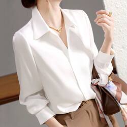 Professional Commuting White Shirt for Women, New Spring and Autumn Fashion Formal Long-Sleeved Polo Collar Shirt, Large Size Loose Top