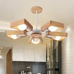 Nordic Chandelier, Simple and Modern Dining Room Lamp, Living Room Lamp, Natural Wood Creative and Unique Study Room Led Solid Wood Bedroom Chandelier