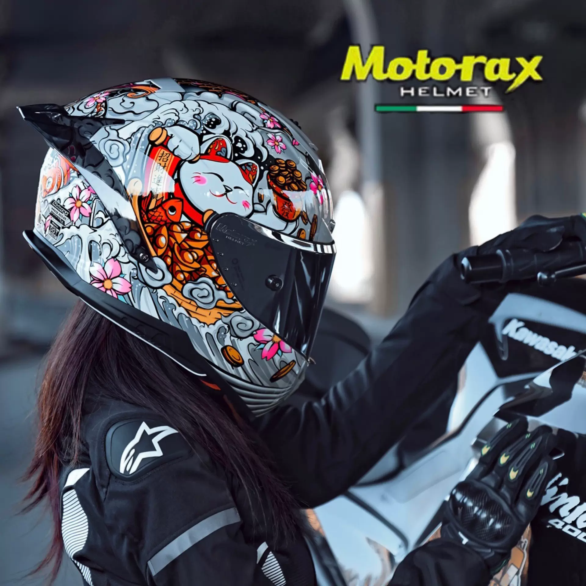 MOTORAX摩雷士R50S機車安全帽全盔男女大尾翼錦鯉招財貓機車四季-Taobao