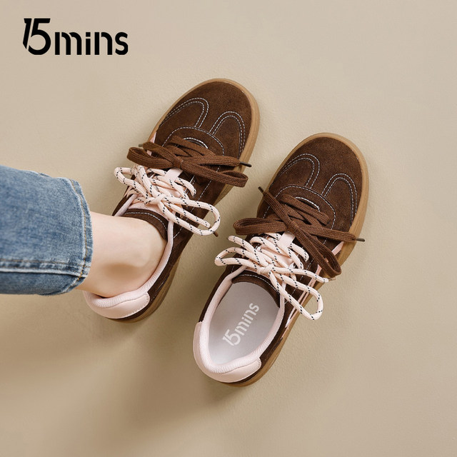 15mins retro color matching moral training shoes for women 2025 new autumn casual all-match thick-soled sneakers small single shoes