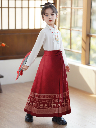 血雨探花 織錦馬面裙 赤黒色ロングスカート 新中式 明製漢服 花城