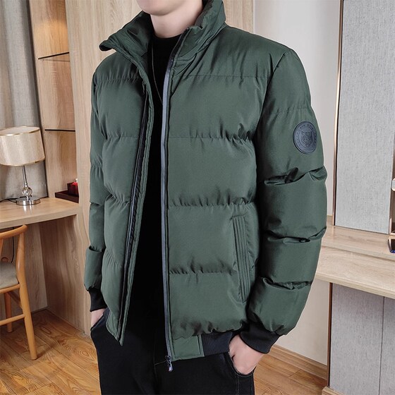 Brand clearance men's down jacket for autumn and winter, thickened warmth, casual stand up collar, slim fit, and cold resistant cotton jacket trend