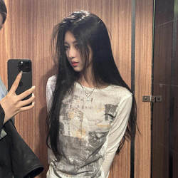 American-Style Thin White T-Shirt for Women, Long-Sleeved, 2025 Summer New Casual Sun-Protective Clothing, Round-Neck Cover-Up, Slim-Fit Top