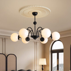 French Retro Living Room Chandelier, Mid-Century Style, Simple Black Magic Bean Main Light, High-End Dining Room and Bedroom Light, Designer
