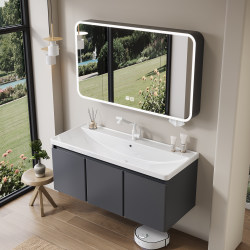 Modern Minimalist Stainless Steel Bathroom Cabinet with Integrated Ceramic Ocean Basin Washbasin Cabinet Set for Bathroom