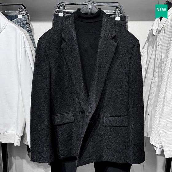 Cabinet 859! New autumn and winter wool blend casual suit simple men's loose wool jacket 9621785
