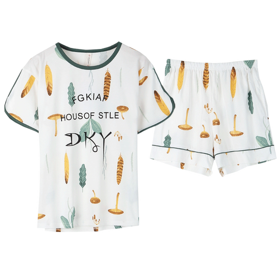 
Pajamas for women summer pure cotton thin short sleeve shorts two-piece set large size loose cotton home clothing summer