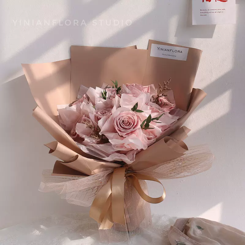 永生花卡布奇诺玫瑰花束礼盒干花送女友生日周年纪念情人