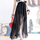 Long skirt summer new irregular gauze skirt short front and long irregular hem skirt mid-length women's high waist