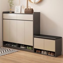 Solid Wood Shoe Cabinet for Home Entrance, New 2024 Model, Light Luxury, Large Capacity Shoe Cabinet, Entryway Cabinet, Integrated Against the Wall