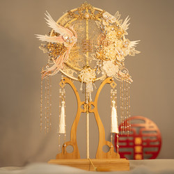 Bride's Chinese Round Fan Wedding Finished Fan Wedding Double-Sided Wedding Fan DIY Material Package Heavy Industry Petal Fan