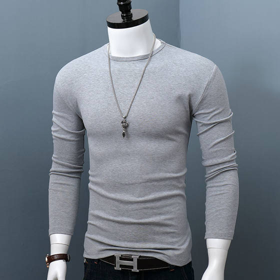 
Round neck long-sleeved bottoming shirt for men in autumn and winter elastic large size slim solid color breathable simple large size t-shirt top