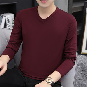 
Spring and Autumn Men's Long Sleeve T-shirt 2025 New Interior Solid Color Autumn V-neck Thin Base Shirt Top