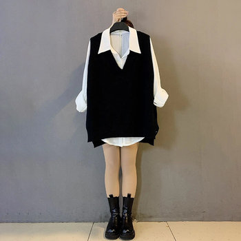 Net version of knitted vest large size loose horse clip bottom shirt
