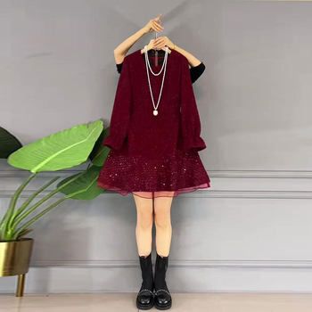 French round neck splicing new dress sequins
