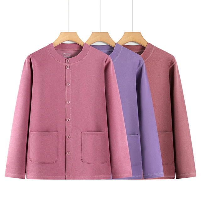 Middle-aged and elderly women's thermal underwear autumn and winter German velvet bottoming shirt long-sleeved cardigan mother and grandmother cold-proof cardigan
