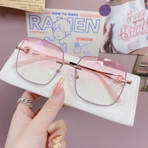 
Myopia glasses for women with degree astigmatism for round faces, rimless diamond-cut eye frames, anti-blue light internet celebrity models
