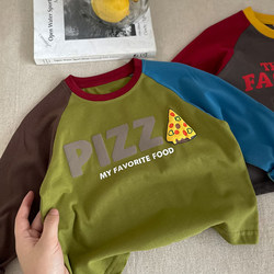 Pure Cotton Long-Sleeve T-Shirt for Boys and Girls, 2026 Color-Blocked Versatile Children's Clothing, Inner Layer Base Shirt for Spring and Autumn