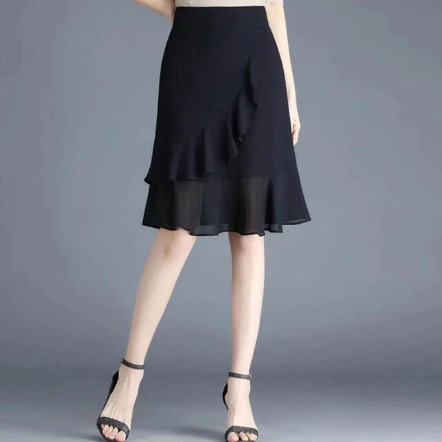Chiffon skirt for women in summer new A-line fishtail skirt thin high-waisted slim and versatile ruffled hip skirt
