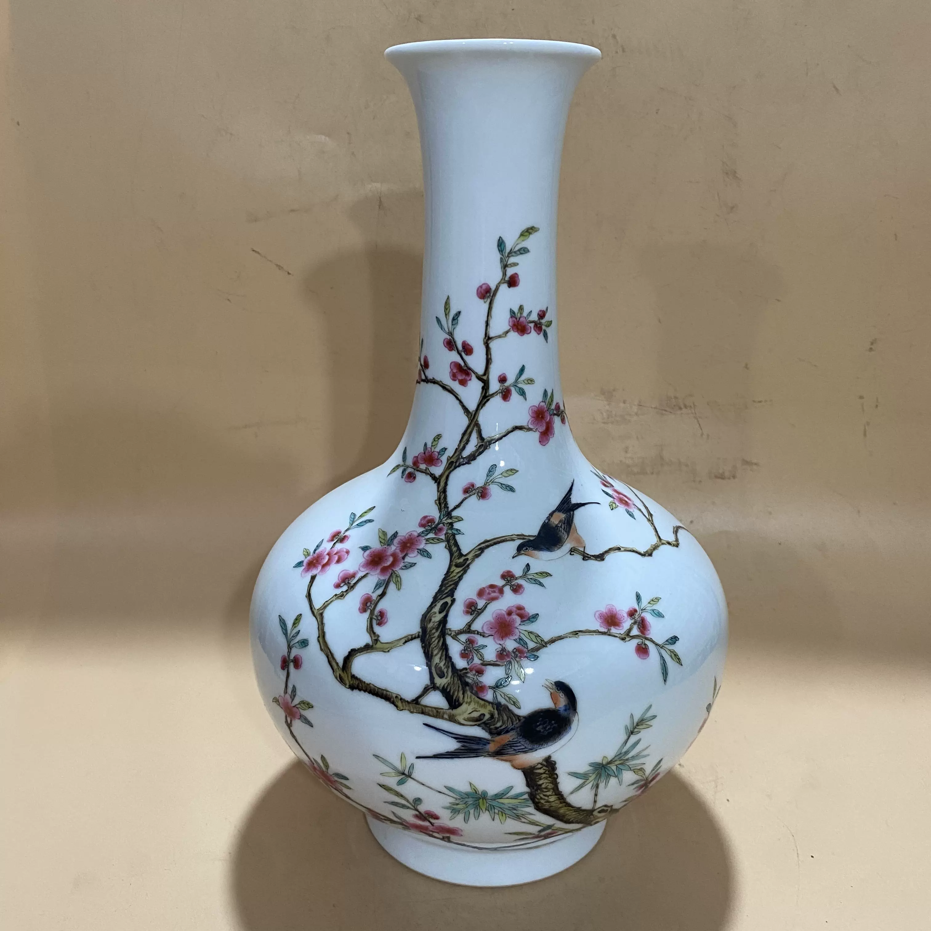 大清乾隆年制粉彩花鸟花瓶古董古玩瓷器收藏摆件旧货