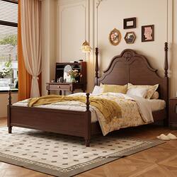 Mengshu Muyu American-Style Wooden Bed, Modern Minimalist Master Bedroom Wedding Bed, French-Style 1.5m Retro 1.8m Country-Style Double Bed, Light Luxury