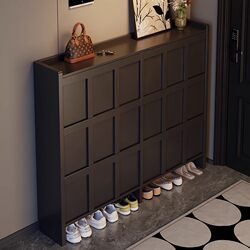 Ultra-Thin Shoe Cabinet for Home Entrance, 17cm Indoor Space-Saving Storage Solution, Flip-Top Solid Wood Extremely Narrow Wall-Mounted Cabinet