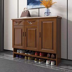 Yangman Chinese-Style Shoe Cabinet, Solid Wood, Three or Four Doors, Home Shoe Rack, Modern Minimalist Living Room Storage, Multi-Layer Oak Shoe Cabinet