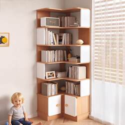 Yangman Simple Solid Wood Corner Cabinet Student Floor-Standing Library Corner Bookshelf Combination for Living Room and Bedroom Storage