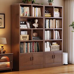 Yangman Solid Wood Bookcase and Storage Cabinet Integrated Against the Wall, Suitable for Students and Home Use, Floor-Standing Living Room Combination Bookshelf, Simple Multi-Layer Cabinet