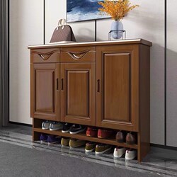 Yangman Chinese-Style Shoe Cabinet, Solid Wood, Three or Four Doors, Home Shoe Rack, Modern Minimalist Living Room Storage, Multi-Layer Oak Wood