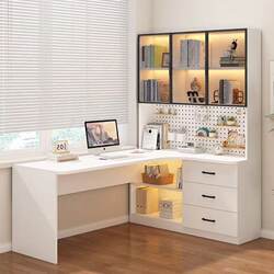 Bamboo Solid Wood Corner Desk with Integrated Bookshelf, Bedroom Study Writing Desk, Simple Desktop Office Computer Desk