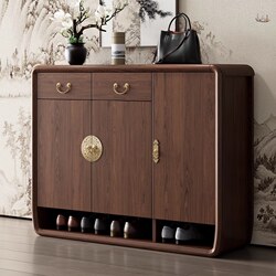 Yangman New Chinese Style Solid Wood Shoe Cabinet for Home Entrance, Simple Modern Large Capacity Multi-Functional Entryway Cabinet