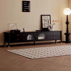 Yangman Solid Wood Tv Cabinet Floor-Standing Living Room Home Coffee Table Set French Light Luxury Black 2025 New Model Tv Cabinet