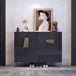 Yangman French-Style Light Luxury Entrance Shoe Cabinet, Solid Wood Entryway Cabinet, Integrated Partition Sideboard, Storage and Decorative Cabinet