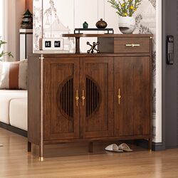 Yangman Entryway Shoe Cabinet for Home Use, Double-Sided Partition Cabinet for Living Room, New Chinese Style Solid Wood Frame Entryway Cabinet Integrated Shoe Cabinet