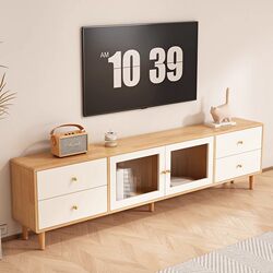Yangman Solid Wood Tv Cabinet for Living Room, Home Use Coffee Table for Small Apartments, Narrow and Ultra-Thin Design with Integrated Storage and Combination Coffee Table